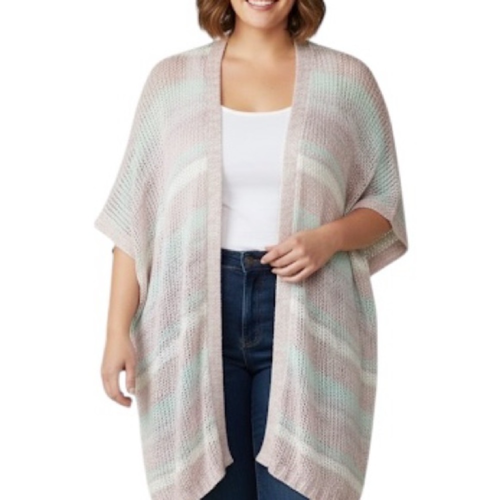 Lane Bryant Size 20 Pastel Striped Open Duster Cardigan Boho Cocoon Sweater - Picture 12 of 13